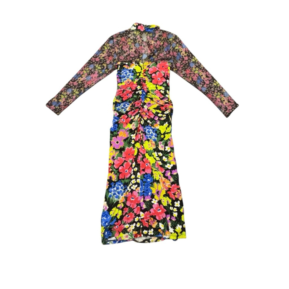 NWT women’s ANTHROPOLOGIE floral colorful Mesh Halter Mock-Neck midi Dress sz XL - Picture 6 of 11